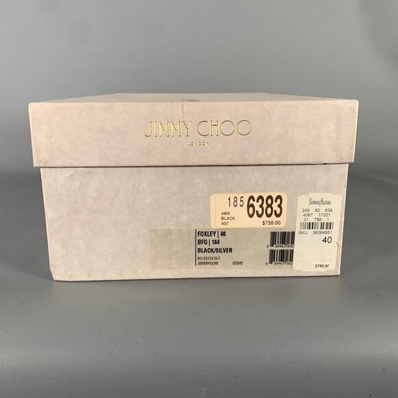 JIMMY CHOO Size 7 Silver Black Medusa Jacquard Tassels Loafers